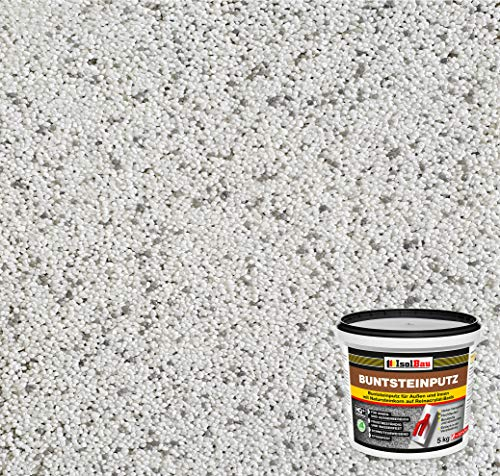 Isolbau Buntsteinputz - Mosaikputz für innen & außen - Frostsicher, wasserfest, stoßfest - BP70 (Weiß, Grau), 5 kg