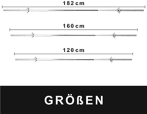 Lisaro Langhantel-Stange mit Sternverschlüssen 120/160/182 cm - Standardnorm gerändert und verchromt | Scheibenaufnahme Ø 30 mm | Profi Langhantel (120 cm)