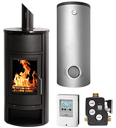Schmitzker KS3002 Faro Blackline Wasserführender Kaminofen - Komplett-Set mit Pufferspeicher TPSR 500L + 1 SWT, inkl. Isolierung
