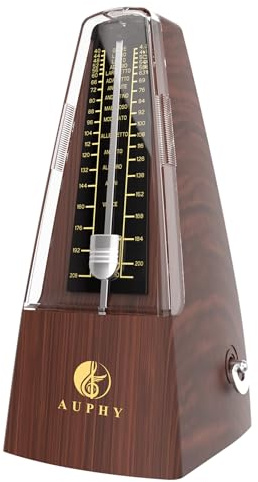 AUPHY Mechanical Metronome with Accent Bell, Classic Shape, Accurate Beat, Multiple Beat Modes, Suitable for Piano Guitar Drums Violin Saxophone etc（Wood Grain）