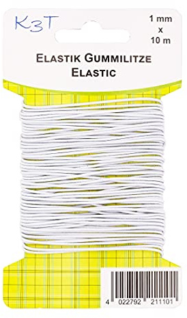 K3T 81110 Cordon élastique rond, 1 mm x 10 m, couleur : blanc, numéro d'article : 81110 K3T