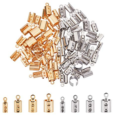 UNICRAFTALE Ca. 80Stk. 4 Größen 2.5/3/4/5.5mm Crimps Ends Für Die Schmuckherstellung, Golden & Edelstahl Farbe Faltbare Crimpenden, Falten Sie Die Schnurenden Um Schmuckschmuck-Kit Für Armbänder