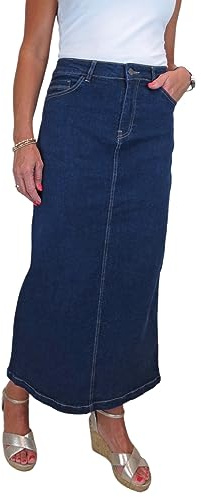 Women's Stretch Denim Maxi Jeans Skirt Soft Wash Indigo Blue 10-22 (18)