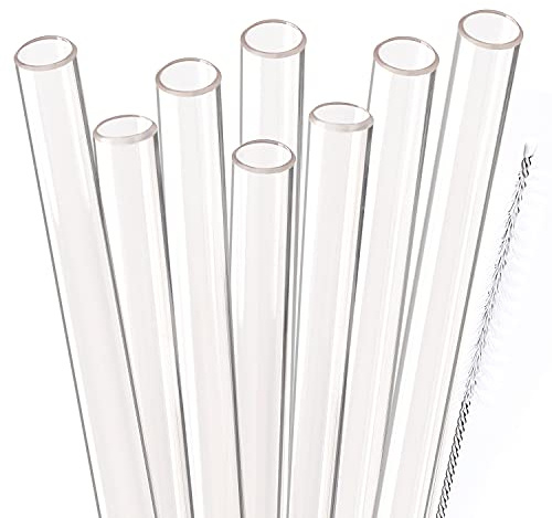 Dakoufish Reusable Smoothie Straws 9 inch Long Wide Mouth Plastic Straight Drinking Straws for Milkshakes, Set of 6 with Cleaning Brush (9inch, Clear 8Piece)