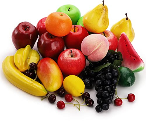 ZEAYEA 28 Pcs Artificial Fruit, Decorative Lifelike Realistic Fake Fruit Decor for Christmas Home Christmas Party Decoration, Multiple Fruits