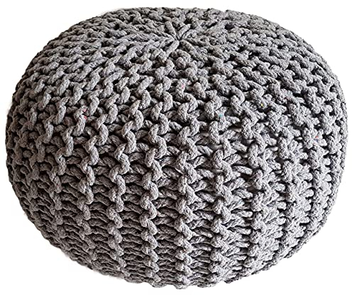kreatives Wohnen Pouf Ø 45 cm Sitzpouf Sitzpuff Grobstrick-Optik Pouf Strick Bodenkissen Höhe 30 cm hellgrau Strickhocker, KRW005535-000000-0000HG, Extra breit