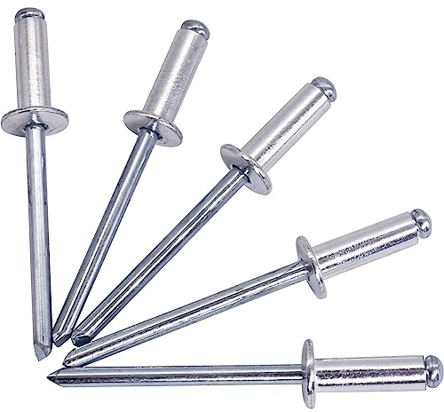 Confezione da 100 rivetti ciechi 4,8 x 14 mm, testa a cupola tipo aperto, DIN 7337, rivetti in alluminio e mandrino in acciaio, rivetti pop (100, 4,8 x 14 mm)