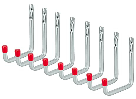 siwitec Wandhaken U-Form 125 x 86 mm verzinkt, 8er Set, Traglast: 35 kg, Schwerlasthaken, abgewinkelt