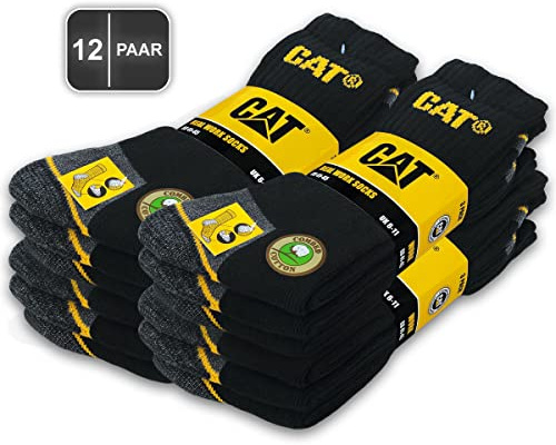 Caterpillar 12 par CAT REAL WORK SOCKS: arbetsstrumpor, dam, herr, arbetsstrumpor, affärsstrumpor, låga, storlek 35–50, svart, 43/46 EU