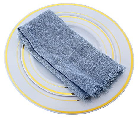 JUKIDS Stoffservietten, Baumwollservietten, 43,2 cm, handgefertigte Servietten mit Fransen, rustikale Dinnerservietten, Tischservietten für Weihnachten, Hochzeit, Dinnerparty und Alltag, Blau, 6 Stück