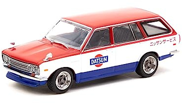 Datsun Bluebird 510 Wagon Service Car Red and White with Blue Global64 Series 1/64 Diecast Model Car by Tarmac Works T64G-026-SC