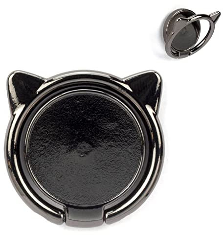 [2 Pack] Cat Ears Glossy FinishCell Phone Ring Holder Stand, 360 Degree Rotation Finger Ring Kickstand with Polished Metal Phone Grip for Magnetic Car Mount, Smartphone Accessories（Black）