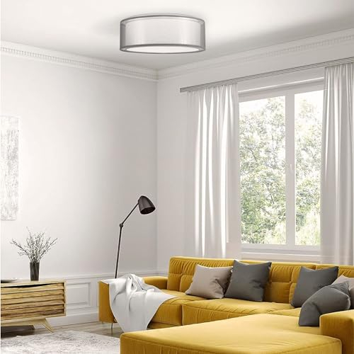Navaris Lampara de techo led con brillo - Iluminación de interior con pantalla 40 cm para salón dormitorio - Con mando a distancia temporizador y temperatura regulable - Blanca