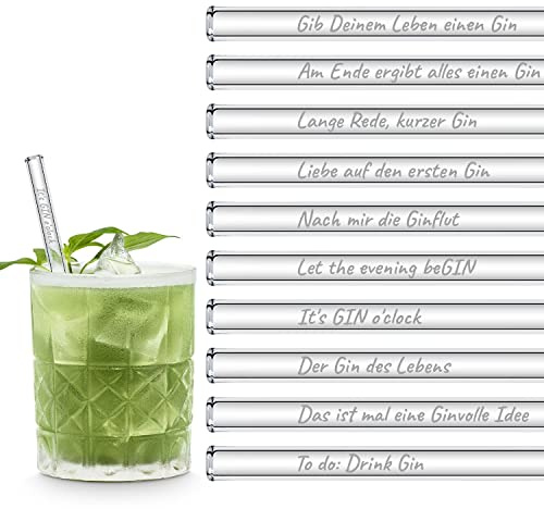 HALM Glasstrohhalme Gin Sprüche Edition XL Party-Pack 20 Stück 15 cm kurz mit gravierten Gin-Sprüchen in Deutsch Strohhalm Trinkhalm Glasstrohalm Gin-Tonic Geschenk