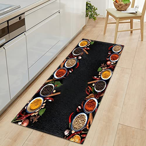 GOKSEL Teppich Läufer Farben & Gewürze KüChenteppich Waschbar rutschfest Teppich Küche, Teppichläufer Küchenläufer für Flur, Küche, Schlafzimmer 50 x 140cm