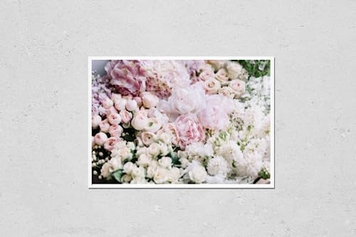 HardPress Wall Art Poster Print of Beautiful Flower Bed of Fresh Peonies, Roses, hyacinths, hydrans, Ranunculus in Tender Colors at The Florist Shop, top View