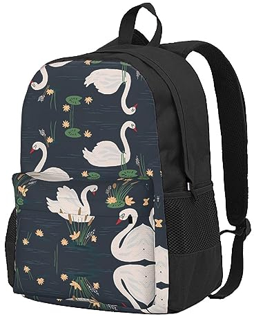 StOlmx Schöne weiße Schwäne auf dem See Laptop-Rucksack, Reiserucksack, große Wickeltasche, Arzttasche, Schwarz , One size