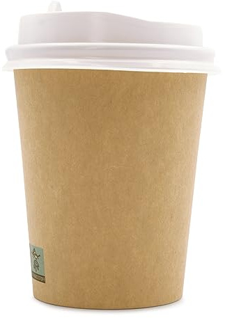 Wellsamed WELLSACUP 1000 Pappbecher 220 ml mit weißem Deckel, Kraftpapier Natur, geeignet für Heißgetränke, Coffee to Go, Business, Veranstaltungen, Party