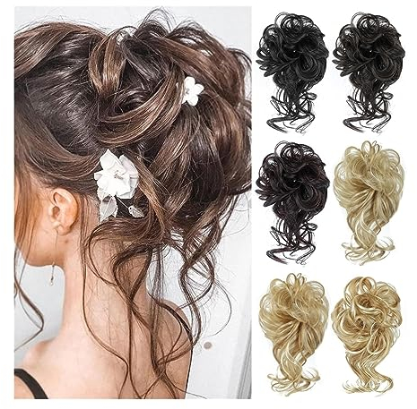 Bun Haarteile Unordentliche Dutt-Haarteile, synthetische lockige Chignon-Haarteile, zerzauste Hochsteckfrisur, Haargummis, Pferdeschwanz-Haarverlängerung mit elastischem Gummiband for Frauen Echthaar