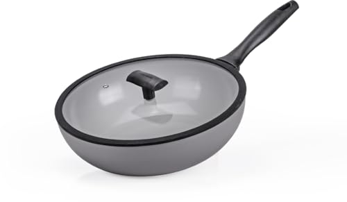 Moneta Melodia Finegres Wok 1m 30cm con coperchio, rivestimento naturale FineGres (NO PFAS), anche per induzione. 100% Made in Italy.