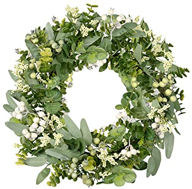 COLORSPEC Eucalyptus Wreath for Front Door, 46 cm/18 inch Spring Summer Green Wreath, Lifelike Artificial Small Door Wreath Decoration for Farmhouse, Wedding, Home, Window, Wall, Fireplace