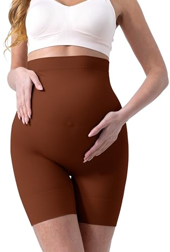 SUNNYBUY Damen Umstandsformwäsche für Kleider, Nahtlose Mitte Oberschenkel Schwangerschaft Unterwäsche über Bauch Unterstützung, 1 x Schokoladenbraun, Medium