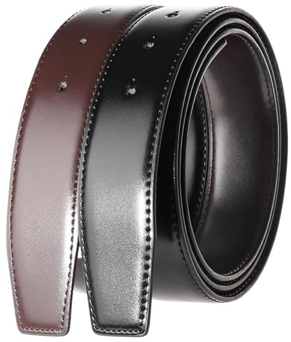 Ceinture réversible en Cuir de Vache Double Face de 3.4cm de Large, Avec Boucle Ardillon, Sans Boucle, pour Hommes, Personnalité, Avec Trous, 110cm, Taille unique