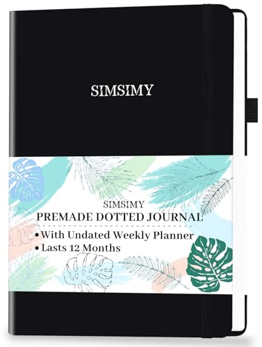 SIMSIMY Vorgefertigtes Bullet Dotted Journal mit undatiertem Wochen- und Monatsplaner, vorgefertigtes Punktraster, ästhetisches Notizbuch für Ziele, Dankbarkeit, Budget, Übungsgewohnheiten, Stimmung,
