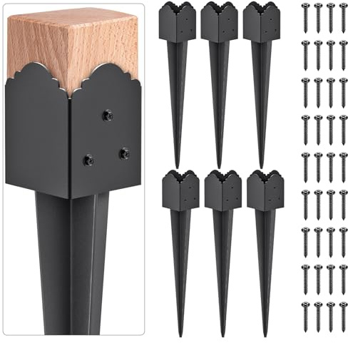 Insaga 4x4 Fence Post Anchor Heavy Duty Carbon Steel Post Spike Black - No Dig for Fence Mailbox Sign Deck Post, Fits 3.5x3.5 Lumber-23'' x 3.7'' x 3.7'' (6Pack)