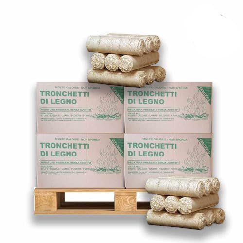 Tronchetti da ardere in legno pressato faggio-abete 45 kg, senza colle solventi, 100% naturale, Made in Italy