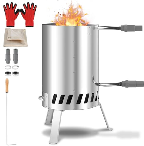 Daromigo Poolheizung mit Feuer und Heizspirale, Poolheizung Feuertonne, Poolofen Feuertonne mit Feuerfestmatten und Tablett, 100% rostfreier Edelstahl Schwimmbadheizung Ø 32-38 mm Anschluss