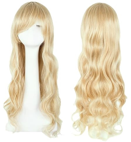 UILYNIU Bionda Lungo Ondulato Parrucche con Frangia, 28/70cm Lungo Ondulato Capelli Parrucche da Donna, Lunga Capelli Ricci Della Signora Modo Parrucche per Uso Quotidiano Cosplay Partito (Bionda)