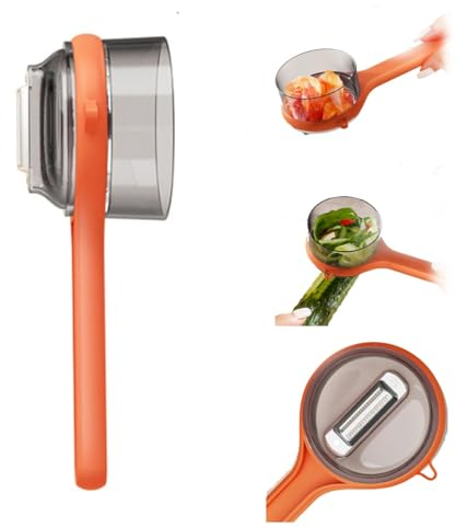 Coltello sbucciatore con scatola portaoggetti, sbucciatore multifunzione a doppia faccia in acciaio inossidabile, leva-occhi for patate incorporato, for pelapatate, carote, patate, verdure(Orange)