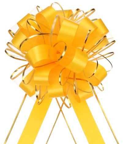QUARKZMAN 5 Stück Geschenk Schleife 15cm Geschenkbänder Matte Ziehschleife Groß Dekoschleife für Geschenkverpackung Hochzeit Tüten Weihnachten Körbe Auto Deko, Gelb