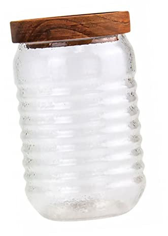 PHENOFICE Wooden Cover Glass Jar Mit Hammermuster Verschließbares Glasbehälter Für Lebensmittel Trockene Aufbewahrung Von Kaffee Tee Und Süßigkeiten Für Küche Und Büro