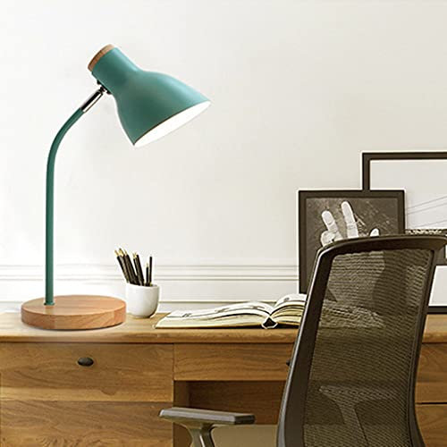 SSNCcNC Grün, E27 Holz Tischleuchte Verstellbarer Kopf Schreibtischlampen Einfache Vintage Büro Studieren Leseleuchte Retro Kinder Lernlampe Schlafzimmer Nachttischlampe Metall H40*D15CM