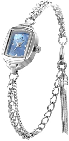 FANMIS Women Classic Vintage Bangle-Style Wristwatch Dainty Small Dial Watch Luxury Dress Gold Bracelet Watch Ladies Minimalist Design Square Wrist Watches (Silver Blue)