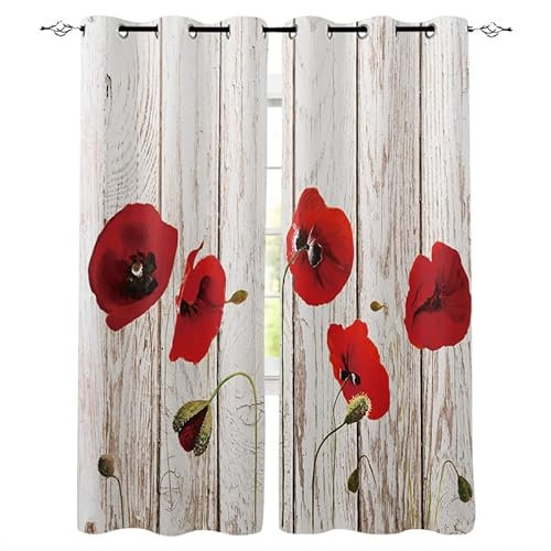 Rptidmv Vorhänge mit Ösen Mohnblume Vorhang Blickdicht Verdunklungsvorhänge Thermovorhang Schallschutz - Wohnzimmer Schlafzimmer Büro Deko Garten 2er Set -140 x 245 cm (B x H)