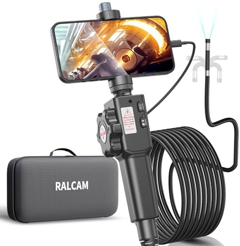 Ralcam Boroscopio articolato, telecamera di ispezione endoscopio industriale per smartphone Android e iOS, 8,5 mm HD 1080p con cavo semi rigido da 3 m