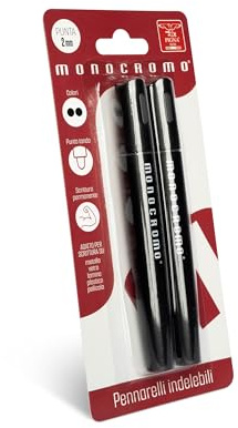 Pigna, Pennarelli Indelebili, linea Monocromo, Blister da 2 Pezzi inchiostro Nero, Punta da 2 mm, Scrive su Metallo, Vetro, Plastica, Lamina e Pellicola Fotografica