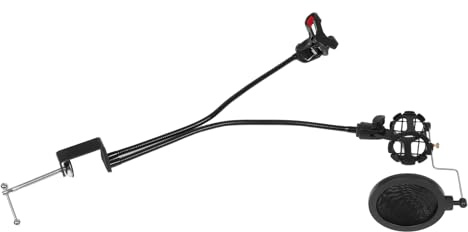 Abaodam Doppelmikrofonständer Mit Telefonhalter Pop-filter Flexibler Schwanenhals-design Für Live-übertragungen Videos Und Podcasts Kompatibel Mit Verschiedenen Telefonmodellen
