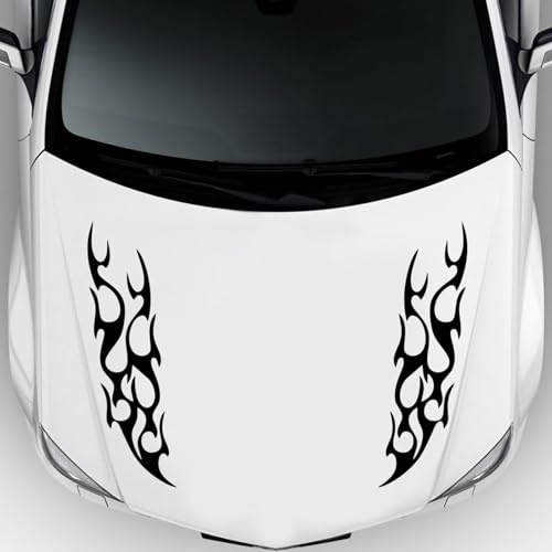 Auto Motorhaube Aufkleber,Flamme Streifen Auto Aufkleber,Coole Vinyl Grafik Selbstklebender Dekorative Aufkleber für Autos/LKW/SUVs(Schwarz)