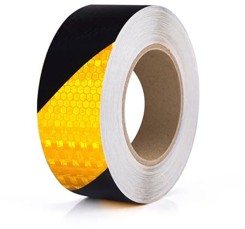 Reflektierendes Klebeband Selbstklebend Reflektor Klebeband (Schwarz &Gelb) | Hohe Intensität Reflektorbänder Reflektoren Aufkleber Wasserdicht Aufkleber Reflektierend für Fahrrad (28m X 5cm)