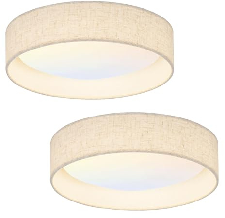HILUXIA Modern Linen LED 13 Inch Ceiling Light Fixture with 24W 5CCT, Set of 2, Flush Mount Low Profile Room Lamp, Dimmable Minimalist Lighting for Bedroom, Kitchen, Hallway, Closet, Entryway, 2 Pack