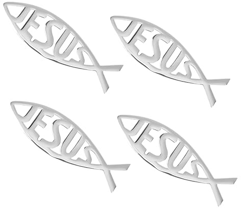 4 Stück Silberner Fisch Auto Aufkleber – 3D Ichthys Emblem Car Sticker – Metall Fischsymbol Car Badge, selbstklebend & wetterfest – Auto Zubehör Dekoration für Motorhaube, PKW, SUV & Motorrad