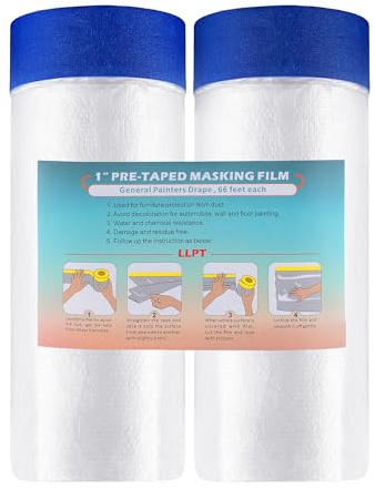 LLPT Abdeckfolie Klebeband mit Folie 2 Rollen 90cm(ungefaltet) x 20m Blau | Transparent Abdeckfolie, Selbstklebende Malerfolie Malerband Zum Schutz von Autos Wänden