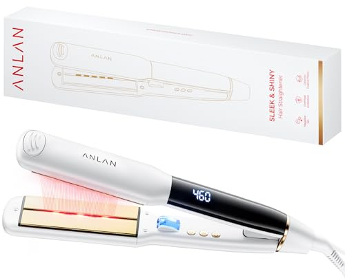 Glätteisen,ANLAN Rotlicht&Infrarotlicht Haarglätter 11×3,6cm Keramik Hair Straightener Breit,14 Temperaturstufen(100–230 °C),15s Schnellheiz,Ionen Anti-Frizz Anti-Statisch Für glattes,glänzendes Haar