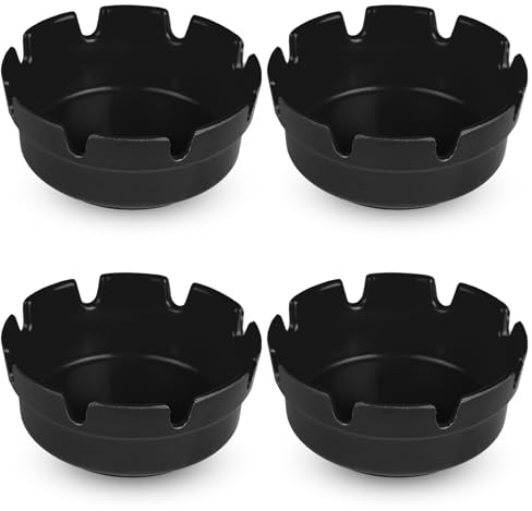 4 Pieces Black Plastic Ashtray for Cigarette Smokers, Stackable Tabletop Ash Tray with 8 Slots of Holder, Ashtrays for Outdoor Indoor Home Patio Office Hotel Bar Restaurant Use (Set of 4 Black)