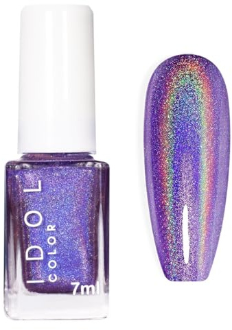Purple Nail Polish - Holographic Nail Polish Quick Dry - Purple Glitter Nail Varnish Iridescent Effect - Laser Shimmer Nail Art Paint For Women Girls Manicure DIY(No Need Lamp Cure)