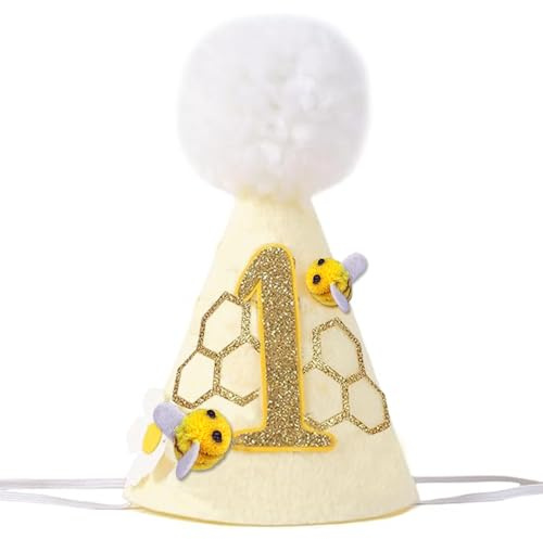 GotGala Bienenhut zum 1. Geburtstag – Bienenmotiv, Krone zum 1. Geburtstag, Happy Bee Day, Geburtstagshut, Hummel-Motiv, Dekoration für die erste Geburtstagsparty